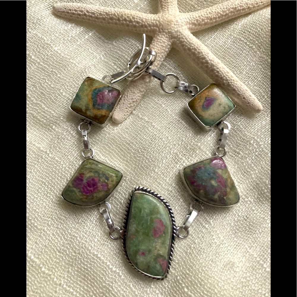 NEW Ruby Fuchsite, 925 Silver Adjustable Bracelet